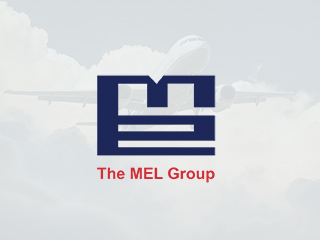 Image of a plane with The MEL Group logo overlaid