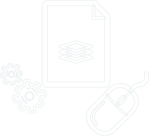 Line drawn icons representing custom database services